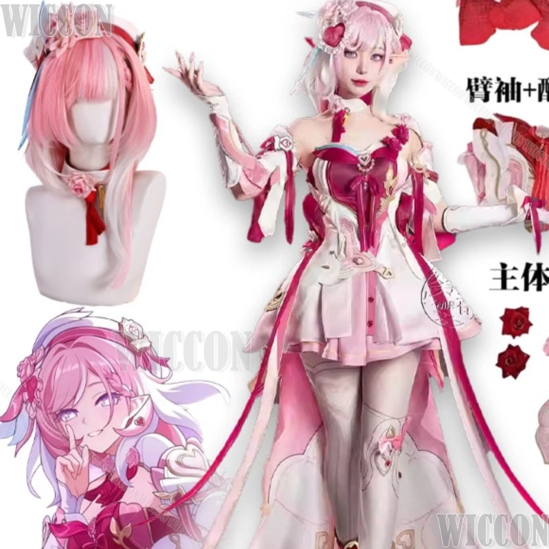 

Костюм для косплея Elysia Aspiring Elf из игры Lolita Honkai Impact 3rd, розовый эльфийский наряд, карнавальный костюм на Хэллоуин, парик, обувь, Навидад Карнавал