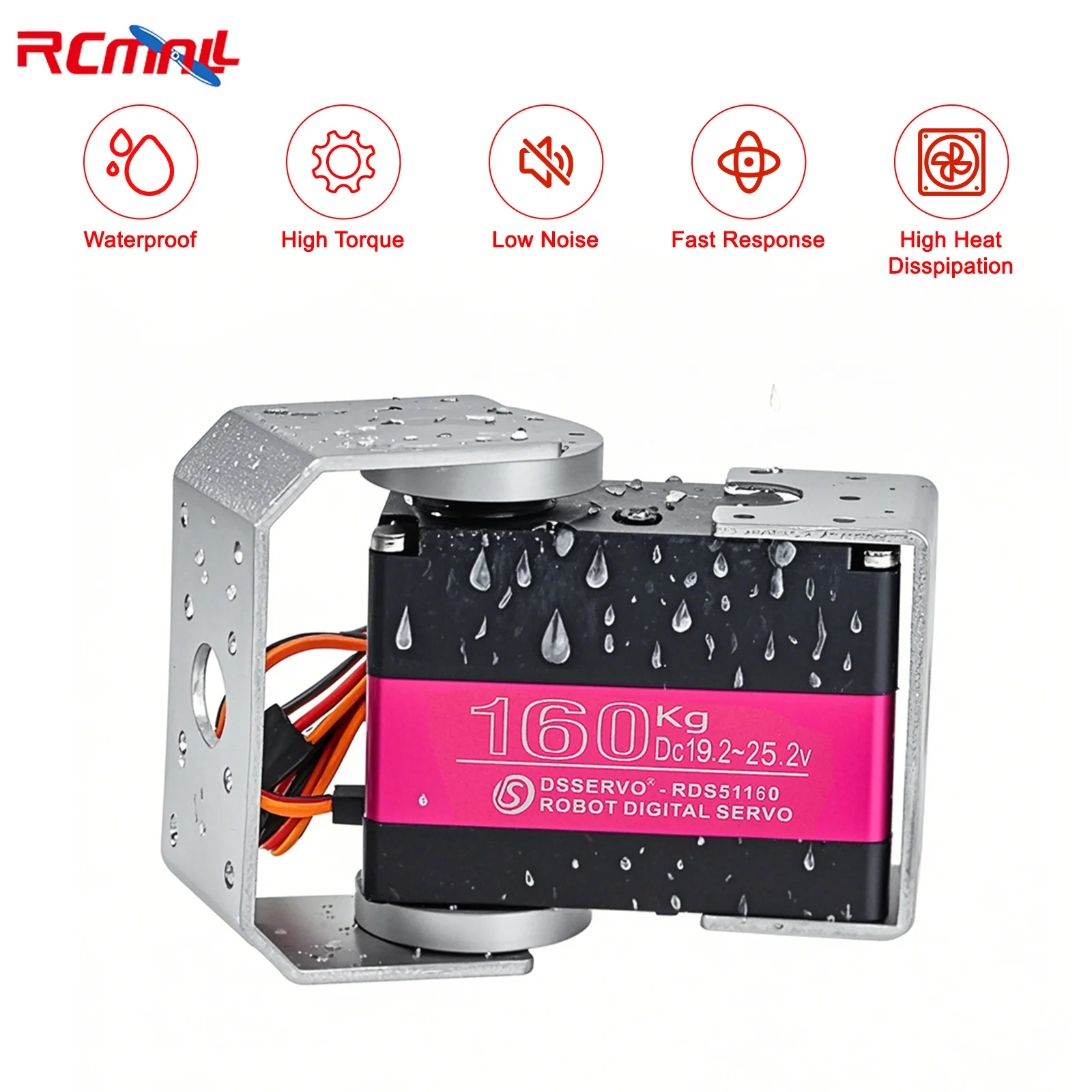 160KG 24V High Torque Digital Servo RDS51160 180/270 Degree Dual Axis Waterproof IP66 with Bracket for RC Car Robot
