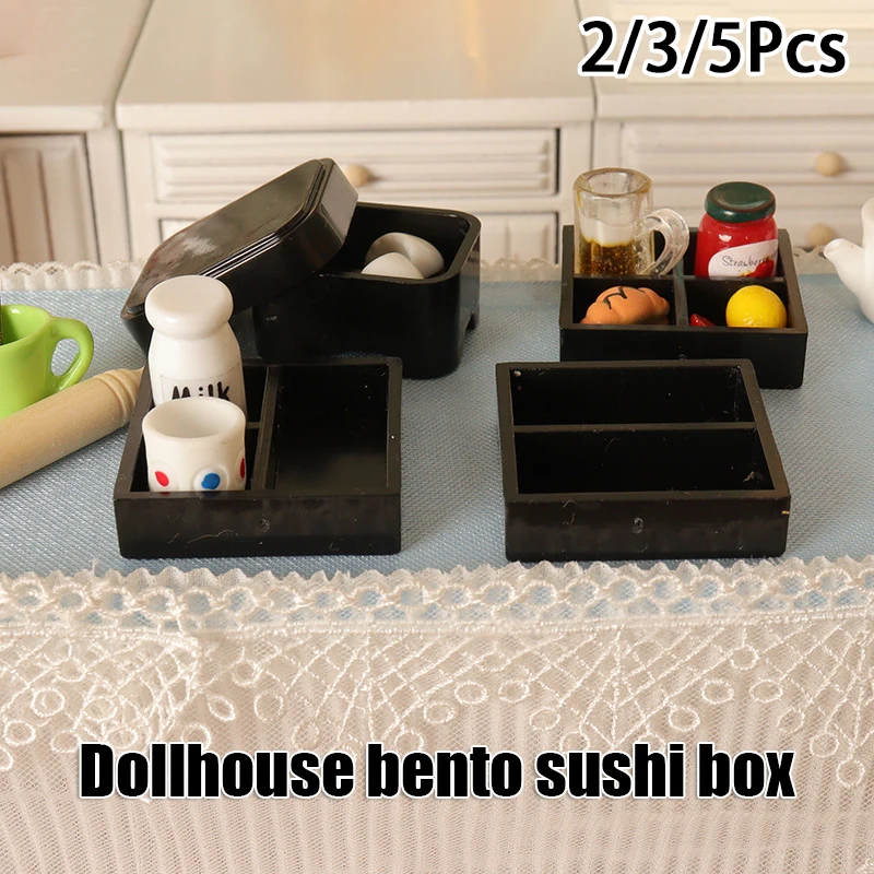 2/3/5Pcs 1:12 Dollhouse Miniature Dinner Box Sushi Plate Fresh Keeping Box Lunch Box Kitchen Storage Box Model Tableware Decor