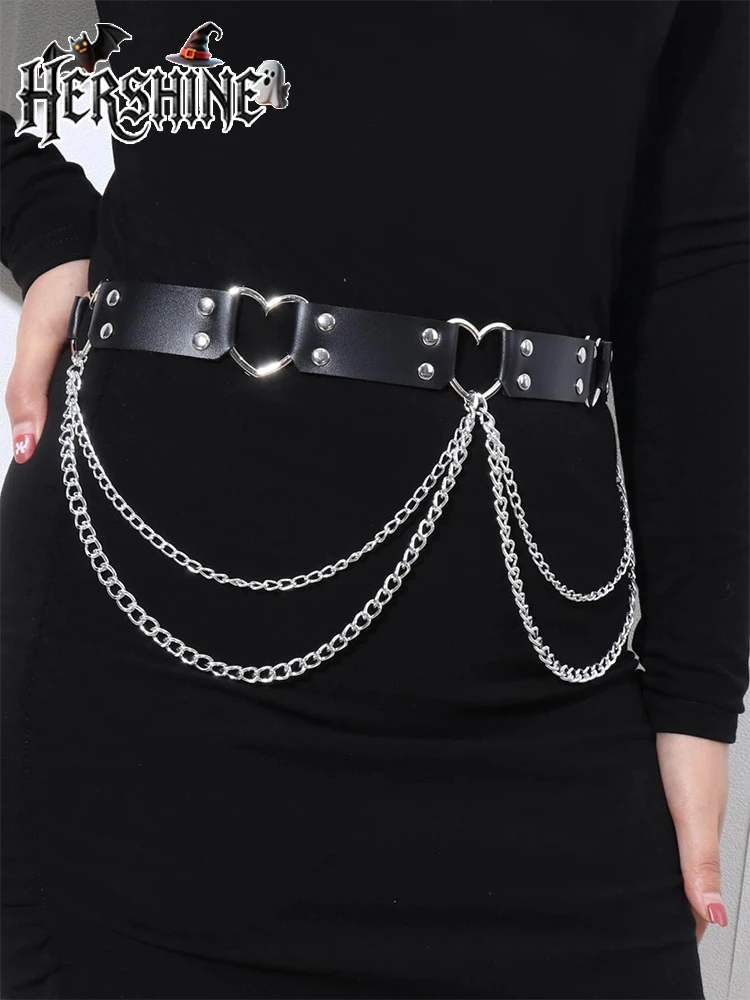 HERSHINE 1-piece women's hollow heart-shaped chain belt, Y2K Gothic Punk Harajuku Rock Hip Hop accessory，spring，summer
