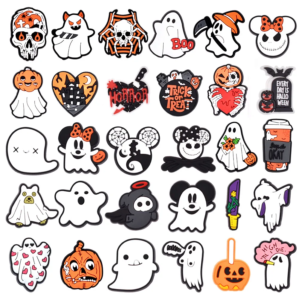 30pcs Halloween Cartoon Shoe Charms Clog Sandals Shoes Decorations Accessories Buckle For Wristband Bag Friend Party Gifts