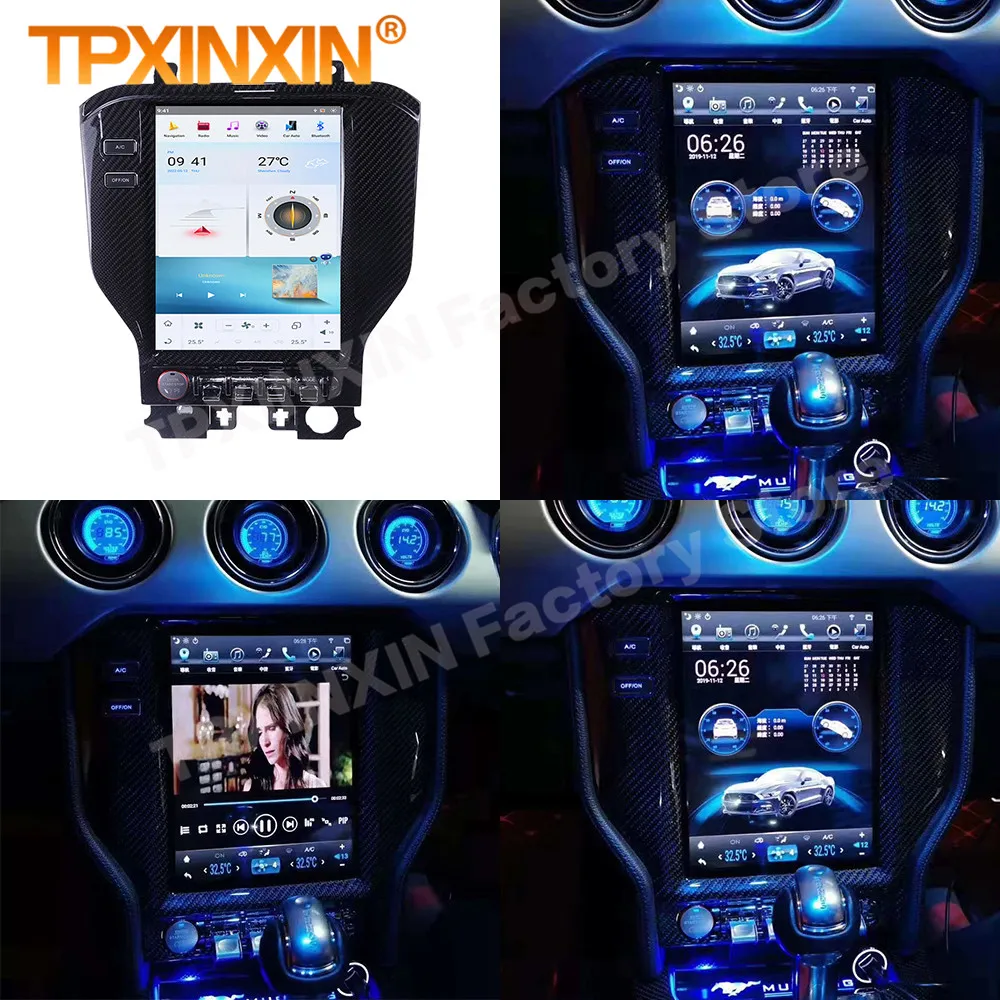 12.1 Inch Android Auto Carbon Fiber Vertical Screen Multimedia Stereo For Ford Mustang 2015~2019 GPS Navigation Player Head Unit