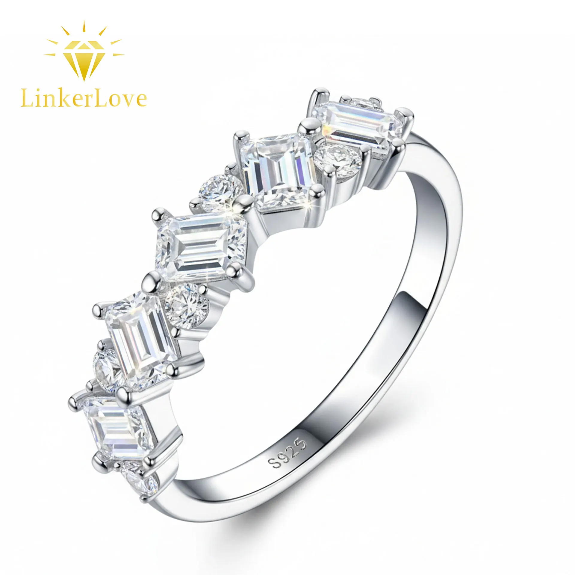 

Серебряное кольцо LinkerLove S925 с муассанитом, обручальное, для женщин, с изумрудной огранкой, гипоаллергенное, ювелирное украшение, подарок для нее