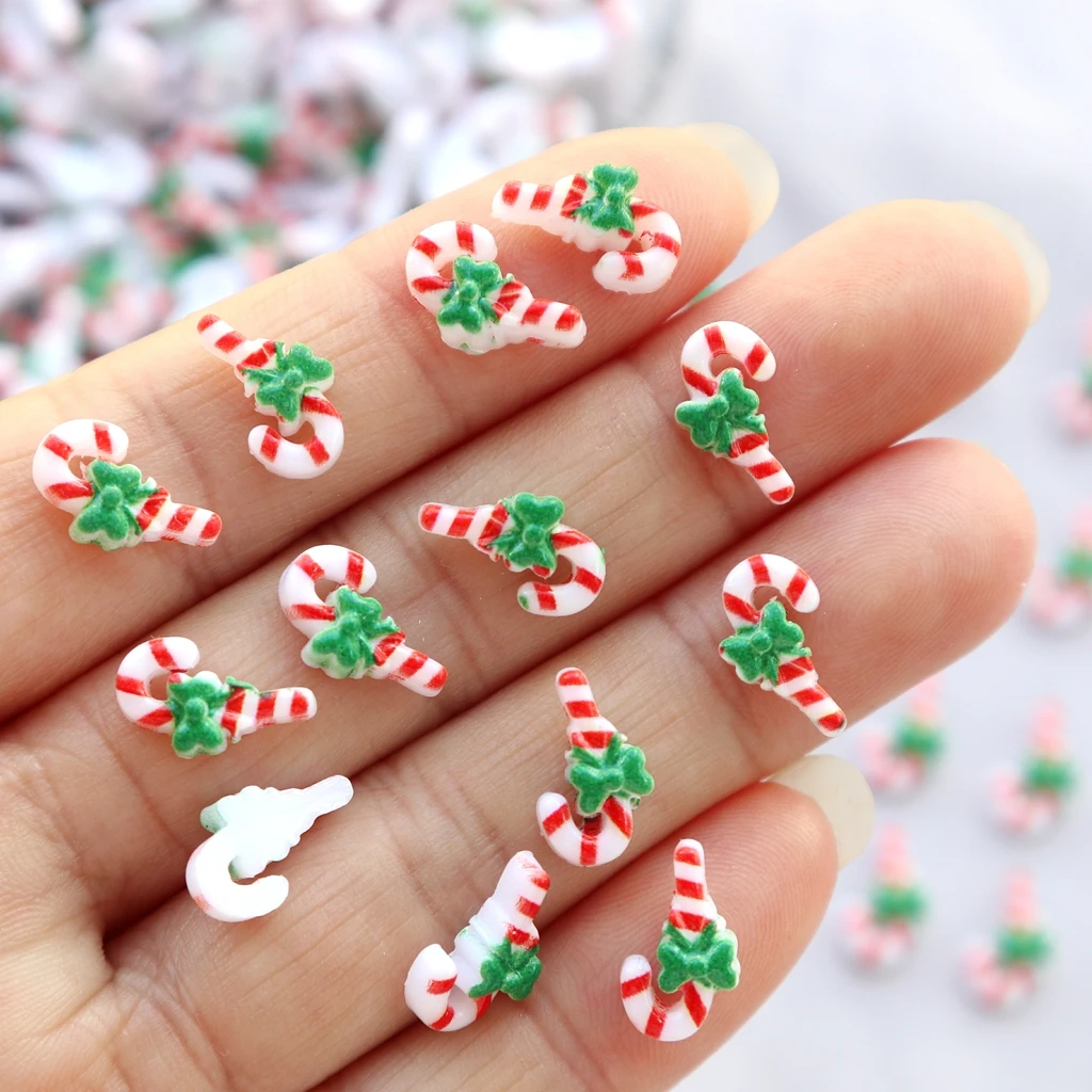 30pcs Christmas Candy Cane Resin Cabochons Flatback Xmas Party Favors DIY Craft Supplies for Scrapbooking Phone Case Decoration