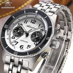 ADDIESDIVE Men Watch Sapphire 316L Stainless Steel 20Bar Diver Luminous Multifunctional Chronograph Two Eye Quartz Watches