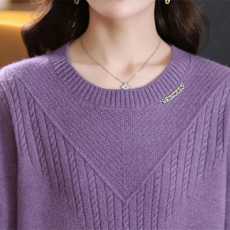 عالية الجودة سترة المرأة خريف شتاء 2025 معطف جديد الياقة المستديرة تريكو سيدة طويلة قاع قميص فضفاض سترة بلايز السيدات