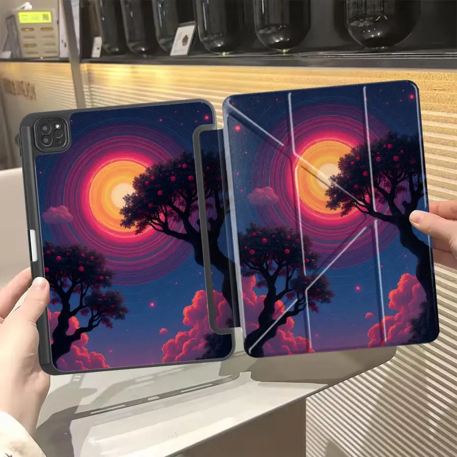 

Чехол-подставка для планшетов iPad Pro 10-го, 7-го, 11-го, 9-го, 8-го поколений, Mini 7, 6, Air 2025, 4, 5, M3, Air M2, 1, 2, M4 с дизайном «Вечерний пейзаж: Луна»