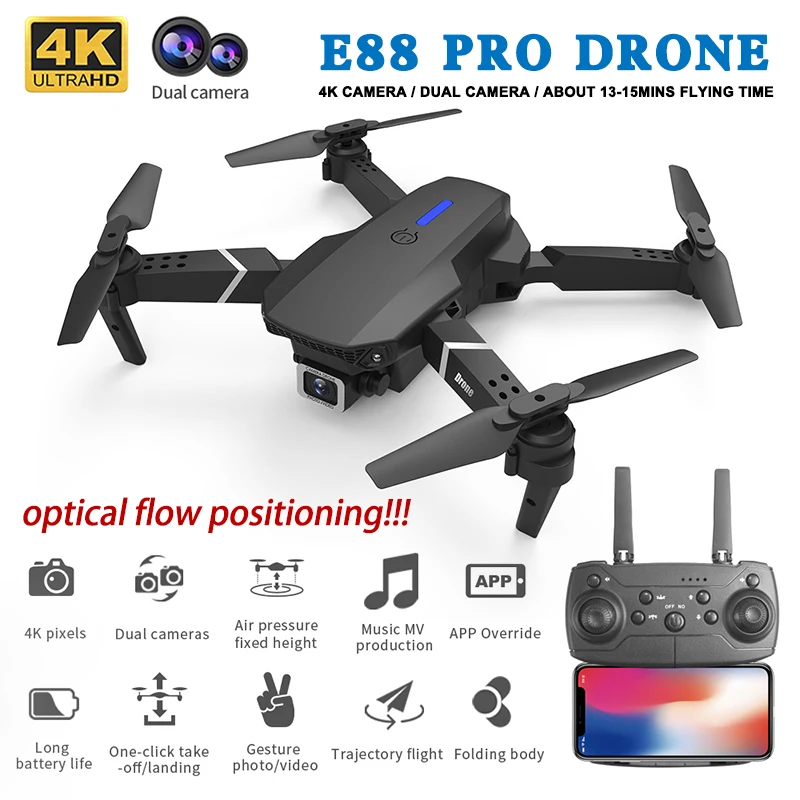 Hot Selling E88 Professional Mini RC Drone 4K Camera FPV Wifi Remote Control Toys for Beginners Quadcopter with HD Camera