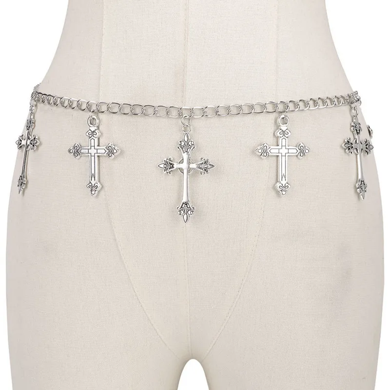 New Fashionable Hollow Belly Chain Waist Chain Metal Cross Ring Belt Women s Personalized Irregular Design Geometric Shape