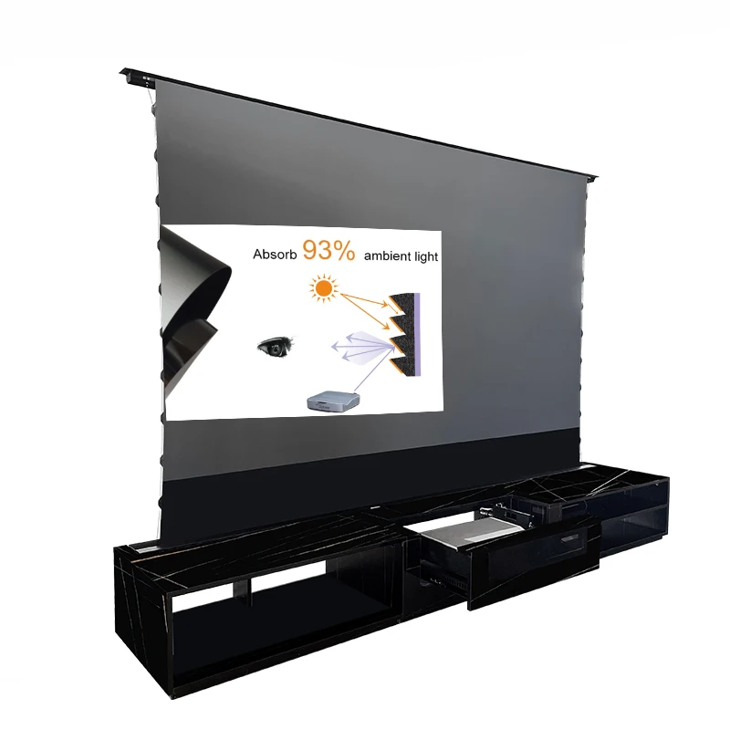 XYScreen UST Projector TV Cabinet Soild Wooden With Built Up Rising Motorized Projector Screen