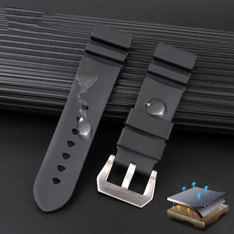 Watch Band For Panerai SUBMERSIBLE PAM 111 441 616 Soft Silicone Rubber Men Watch Strap Watch Accessories Bracelet 22mm 24mm