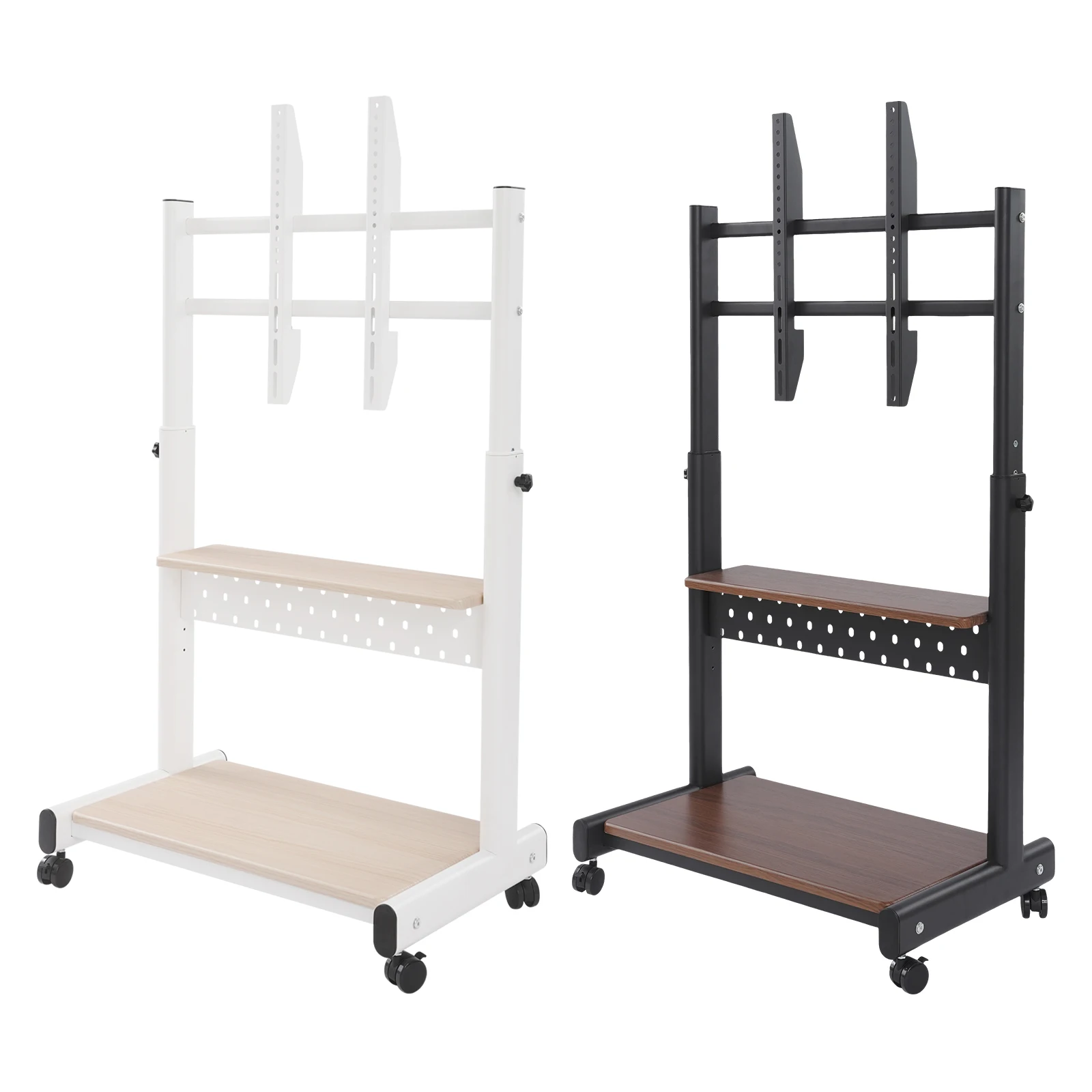 Mobile TV Stand for 43-86'' TVs Tilt TV Cart Holds up to 220.46lb Portable Adjustable Stand with Storage Shelf Rolling Floor