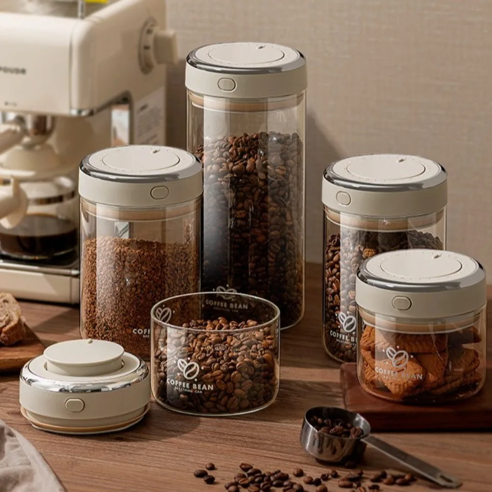 

Moisture-proof Coffee Beans Vacuum Sealed Tank Transparent Large Capacity Glass Food Storage Jars with Exhaust Valve