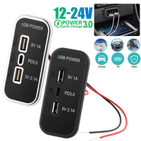 3 Ports Car Charger Socket Fast Charging 35.5W PD QC 3.0 Type-C USB Ports 12/24V Power Outlet for Motor Truck ATV Boat RV Bus