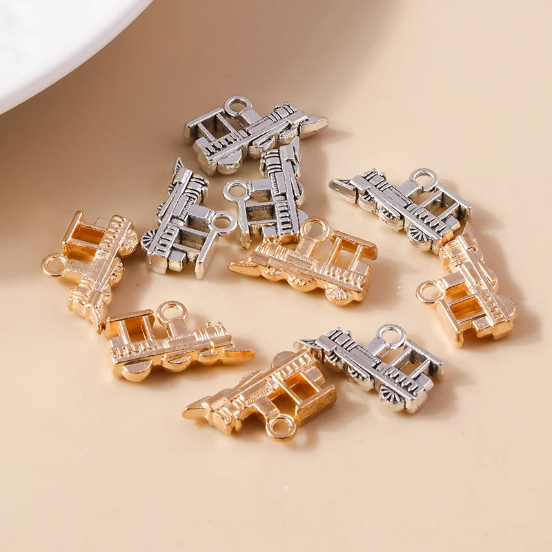 Leslie 10pcs 3D Alloy Steam Train Charms Transportation Pendants Handmade Decoration Vintage For DIY Jewelry Making Findings