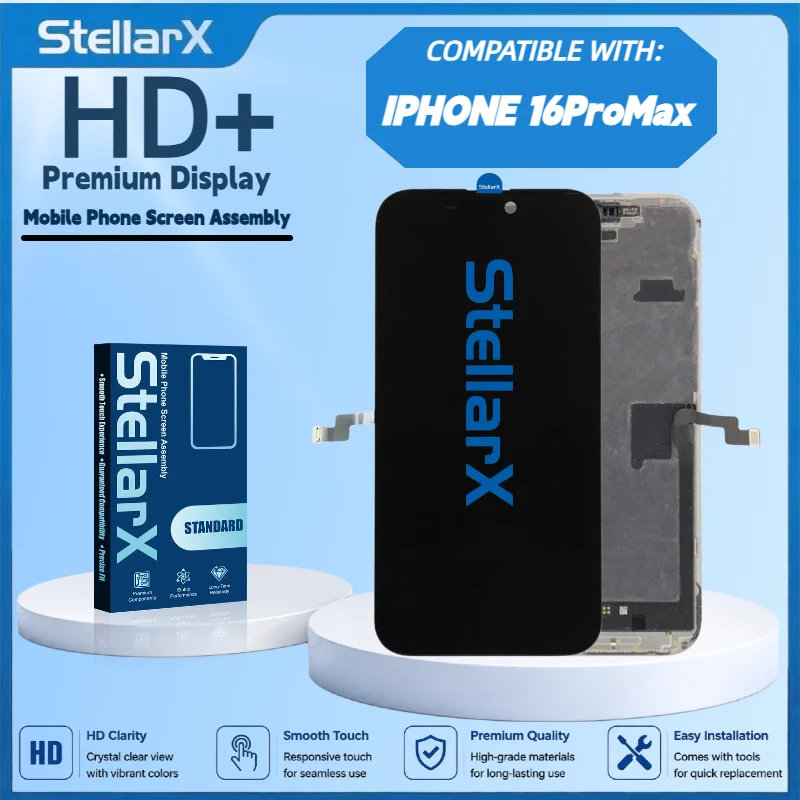 StellarX HD+ High Resolution Display Screen Replacement for iPhone16Promax Full Display Assembly Repair Parts with free tools