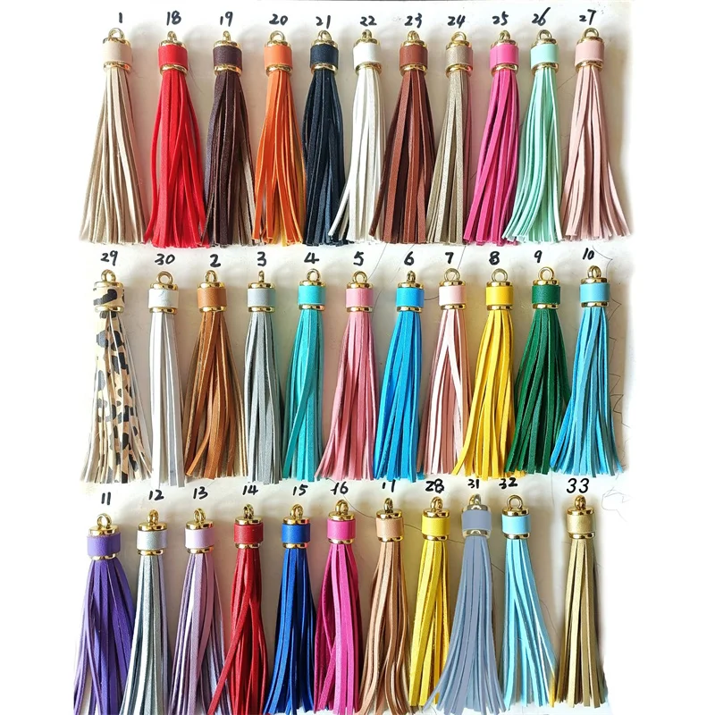 5-10Pcs Metal Ring Faux Leather Tassel Pendants DIY Keychain Jewelry Card Bag Crafts Decor Curtain Phone Fringe Trim Accessories