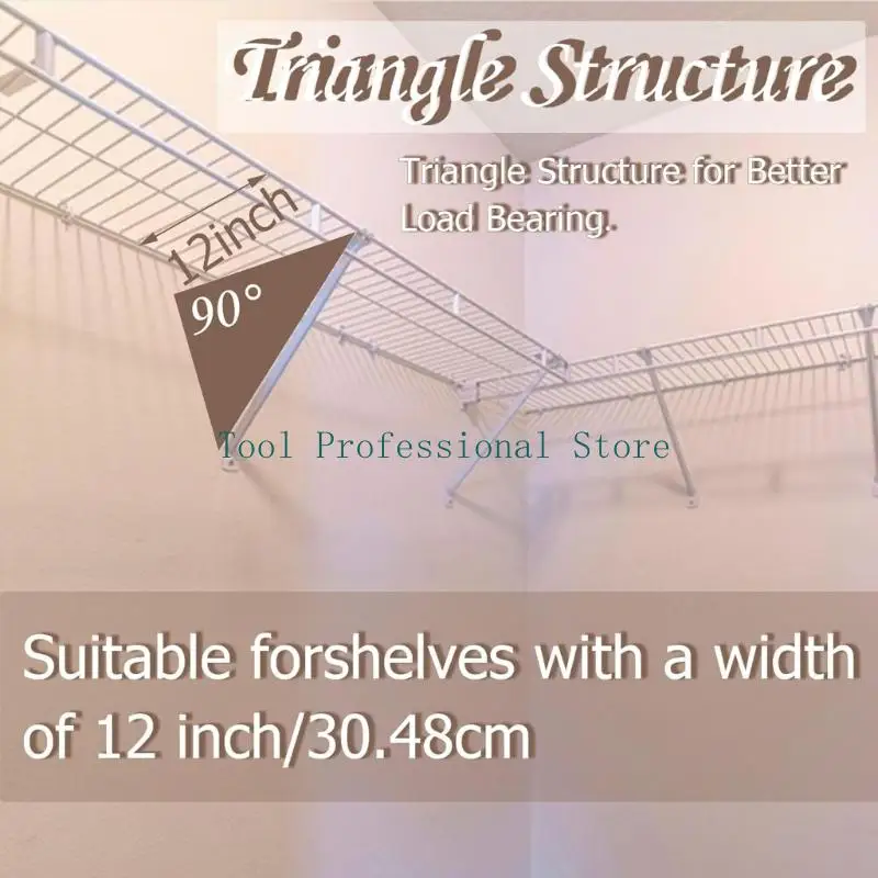 57QF Closet Shelf Brackets Set Including 4 Clip 43cm Pack of 6 for Not Sags Designs