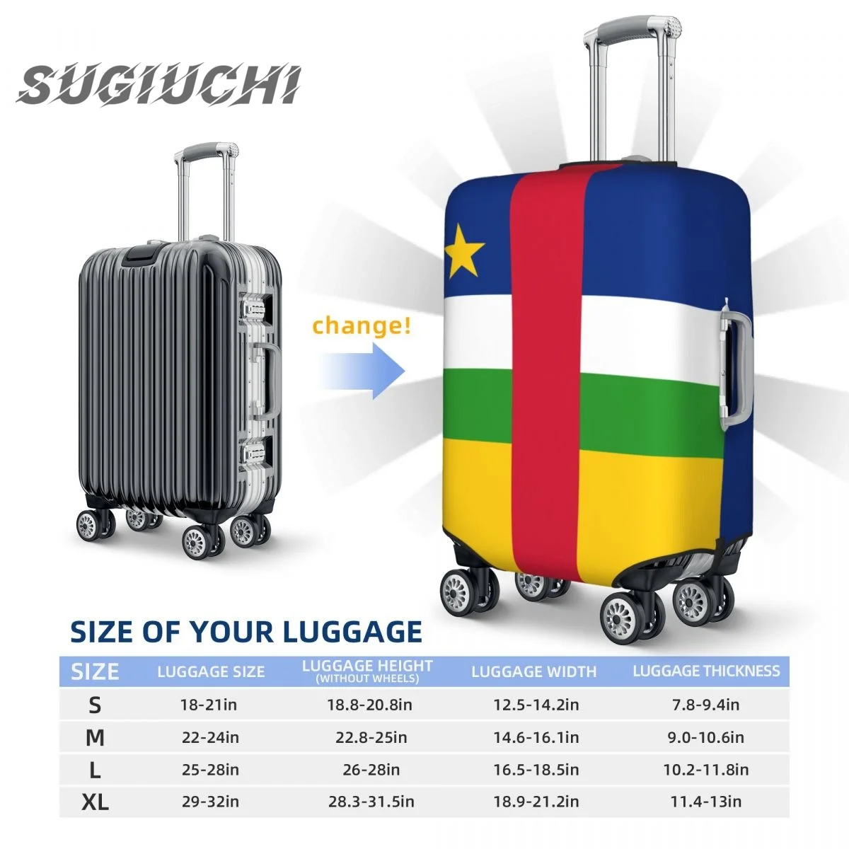 Central African Republic Flag Luggage Cover Suitcase Travel Accessories Printed Elastic Dust Cover Bag Trolley Case Protective