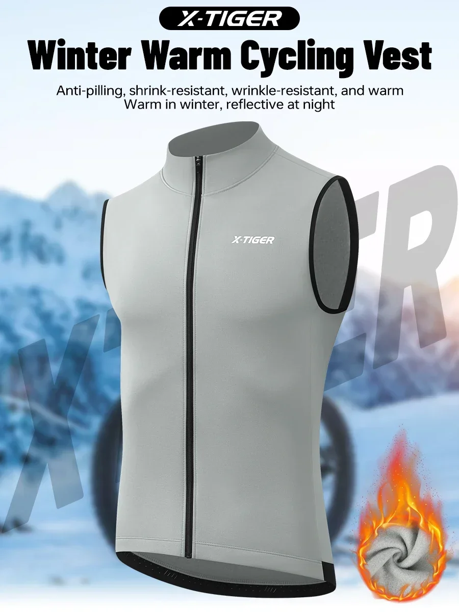 X‑TIGER Herren-Thermo-Fahrradweste, Winter-Fleece, ärmellose, winddichte Jacke mit reflektierenden Elementen und Reißverschlussfach für kalte Straßen, MTB-Fahrradweste. – Detail 2
