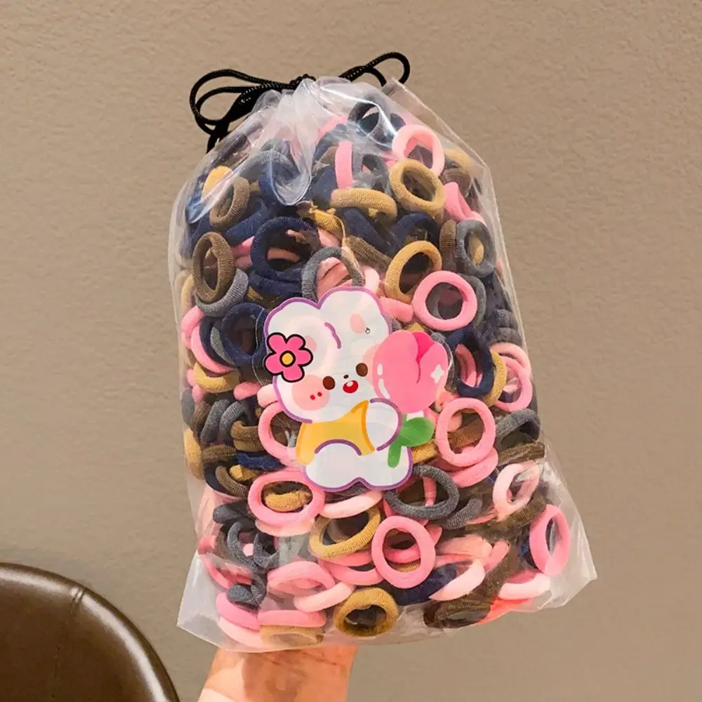 100pcs Brown Black Children's Headband Set Korean Cute MIni High Elastic Hairband Ponytail Holder No Harm Candy Color Hair Rope