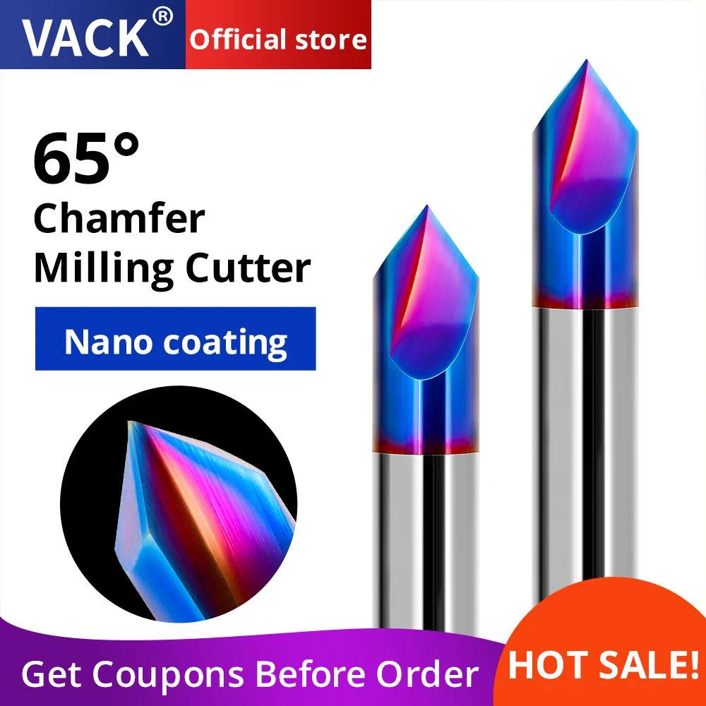 VACK-Chanfro End Mill, Fresa de Chamfering Carbide, V Router Bit, Máquinas-ferramentas CNC Metal, 90 °, HRC65, 3-12mm