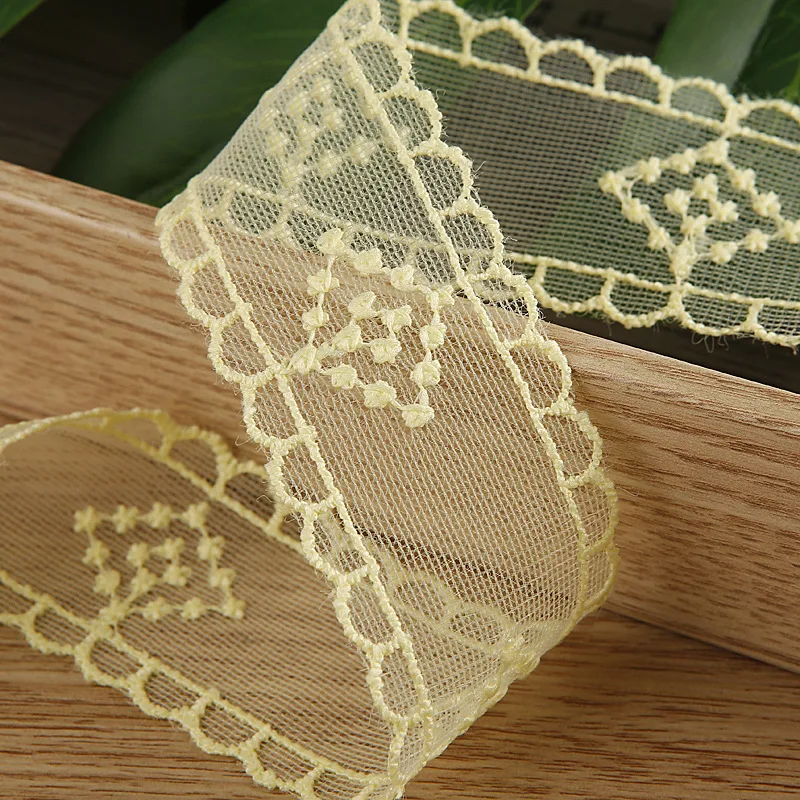 Frill Ribbon Handamde Embroidered Lace Trim Thin Scallop Wave Edge Organza Mesh 40mm Hair Bows Clothing Collar Sewing Material