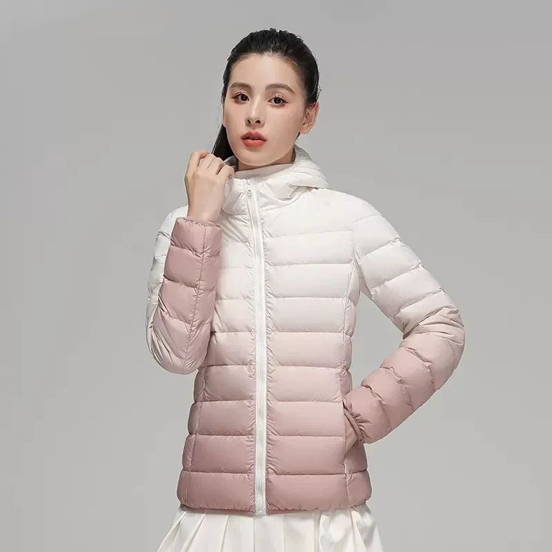 Plus Size Women Gradient Designer Puffer Jackets 2024 Autumn/Winter Female  Hooded Slim Fit Ultra Lightweight Warm Down Coats