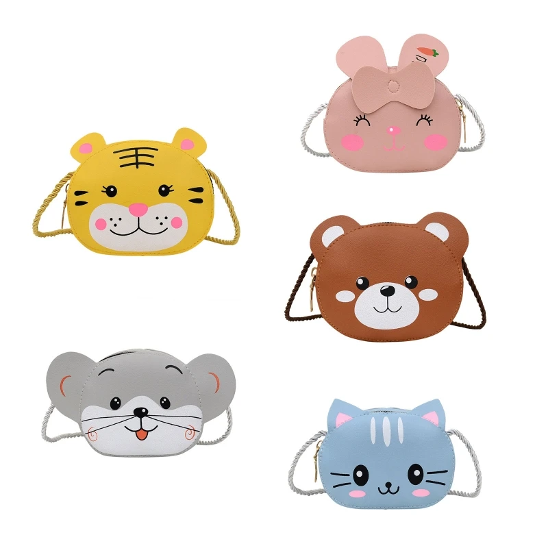 Monedero bonito para niños, bolso mensajero con animales de dibujos animados, bolso cruzado de cuero PU E74B