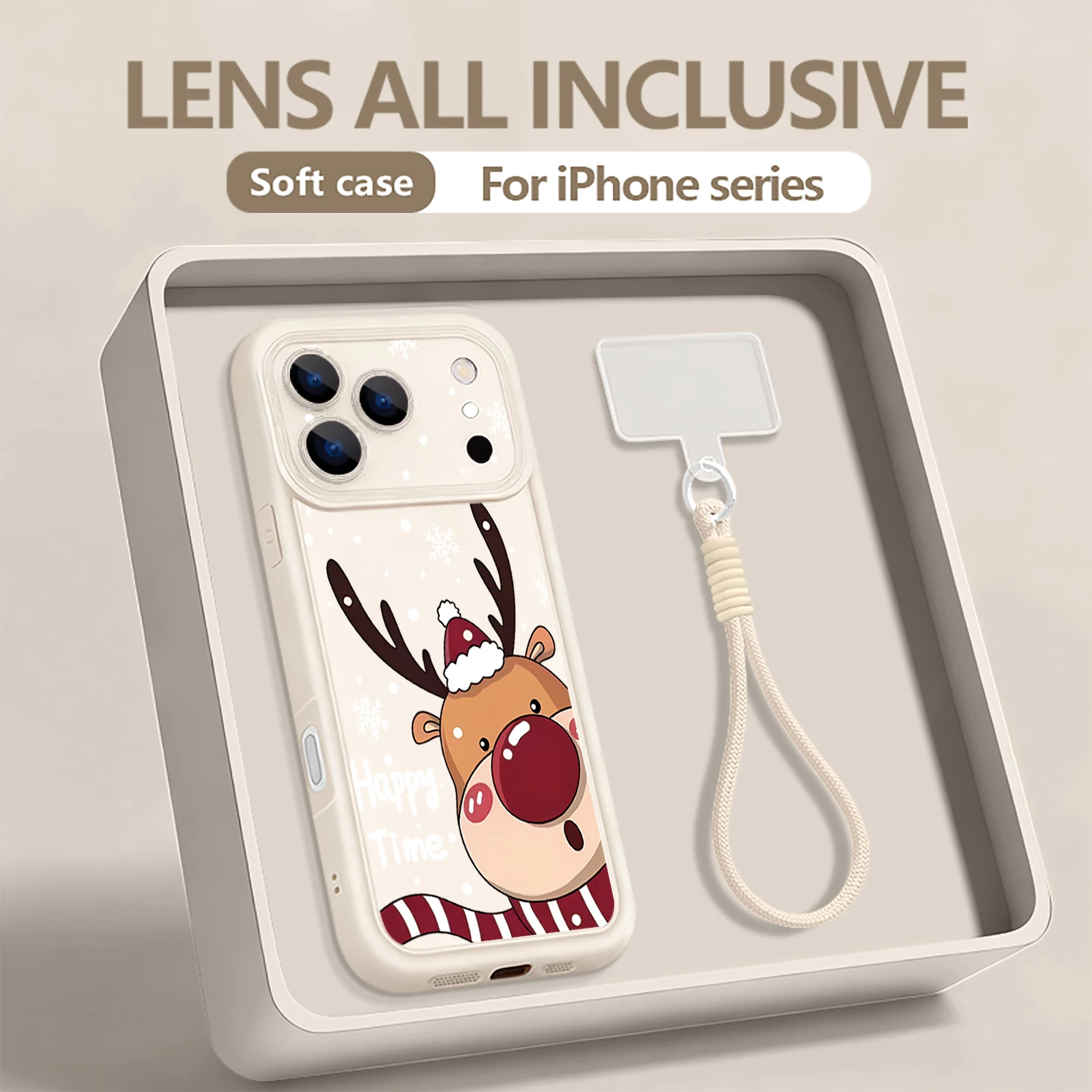 Weihnachts-Hirsch-Druck mit Riemen-Telefonhülle für iPhone 17 Pro Max Air 16e 16 15 14 Pro Max 13 12 Pro 11 stoßfeste weiche TPU-Abdeckung