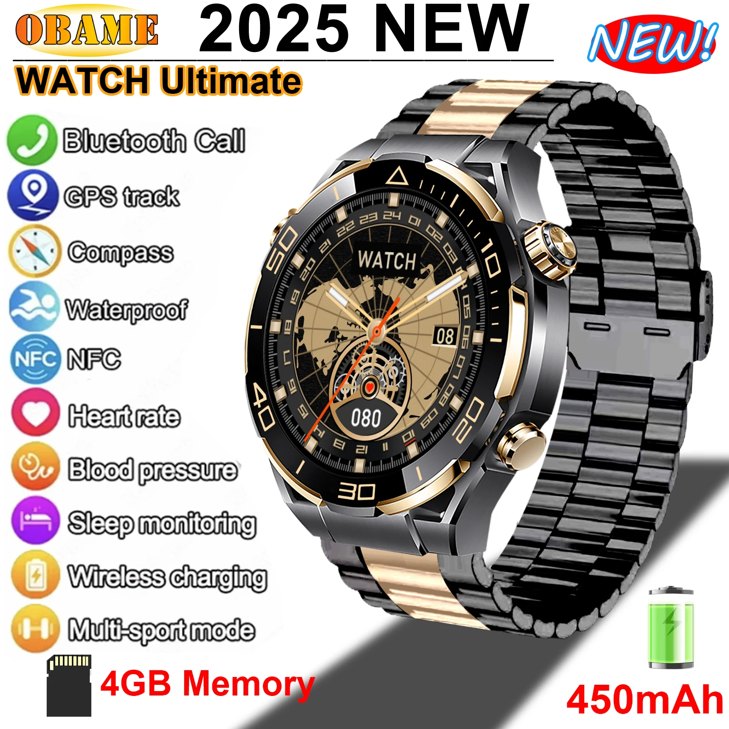 Watch Ultimate Luxury Smart Watch Men's 4GB Memory 480*480 HD Screen Outdoor Sports SmartWatch GPS NFC Compass 2025 New Watch