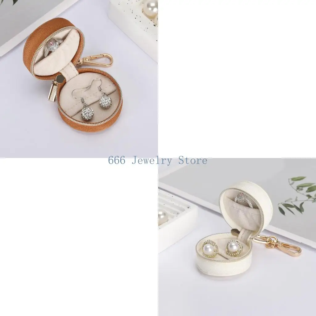 F2TD Portable Ring Holder Keychain Box Secure Closure Soft Plush Lining Gym Travel Jewelry Storage Case