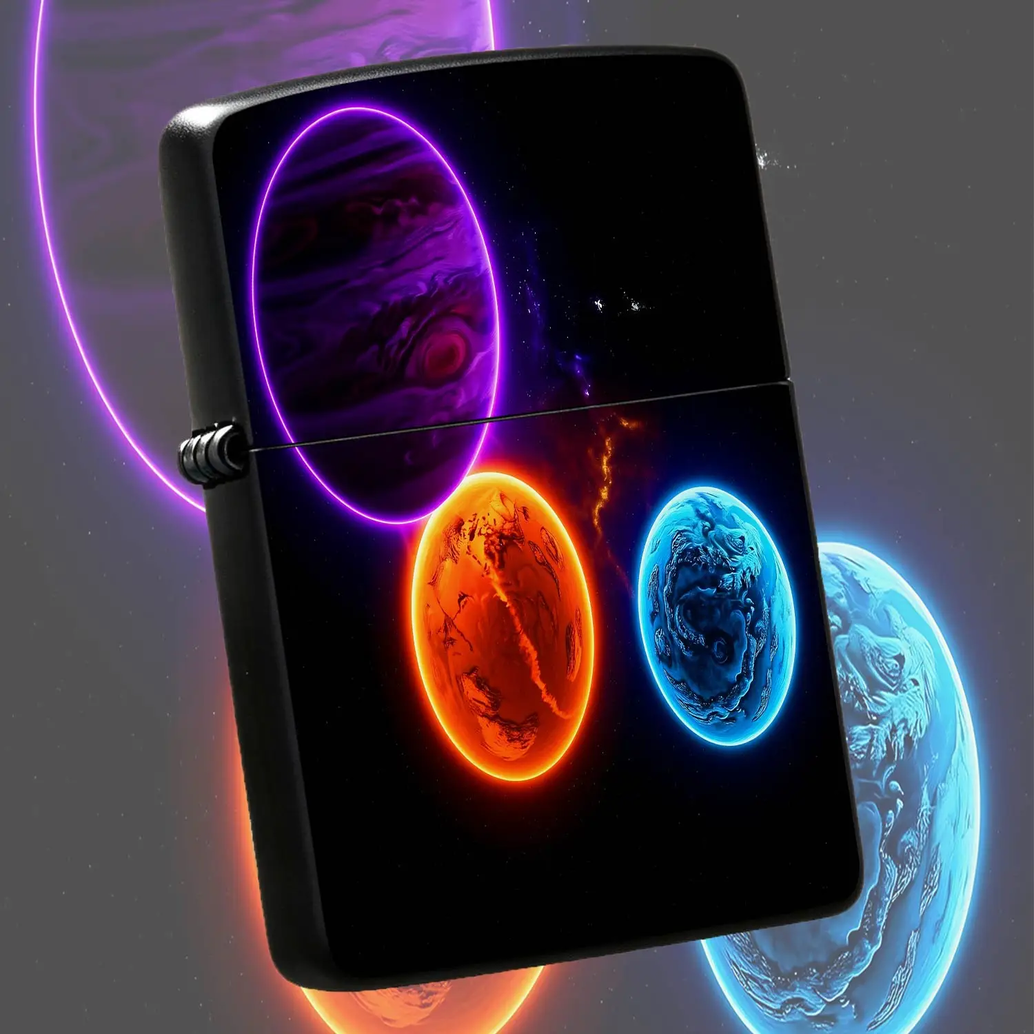 Creative Sci-Fi Neon Three Planets Lighter, Stylish Interstellar Starry Sky Themed Portable Igniter, Versatile For Daily Travel Outdoor Camping And Any Scenarios, Unique Exquisite Gift For Space Enthusiasts And Friends A Humorous And Intere