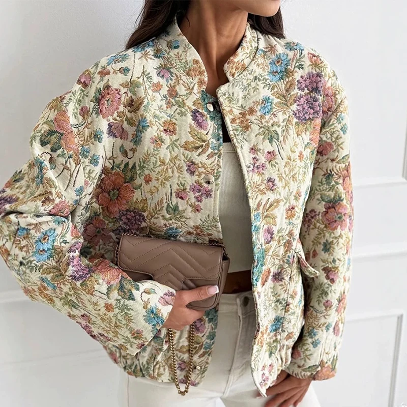 Casual O Neck Single Breasted Commuting Jacket Fashion Woman Outerwear 2026 Autumn Winter Flower Embroidery Long Sleeved Coat