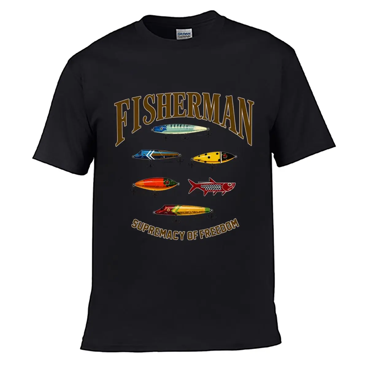Fisherman Supremacy Of Freedom Crankbait Fishing Lures Men Summer Washed Tee Loose Distressed Top