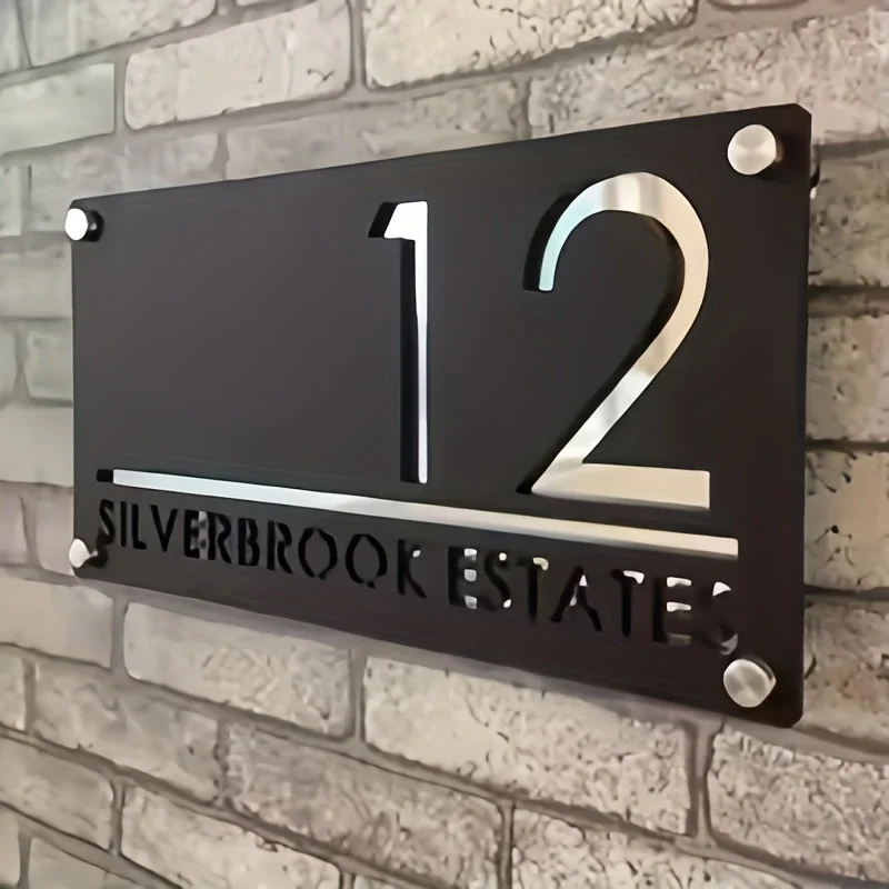 ป้ายเลขที่บ้านแบบส่วนตัวสำหรับติดตั้งภายนอกอาคาร พร้อมตะปู ป้ายเลขที่บ้านแบบกำหนดเอง ตัดด้วยเลเซอร์ 3 มิติ ป้ายอะคริลิคสำหรับแสดงที่อยู่ภายนอกอาคาร