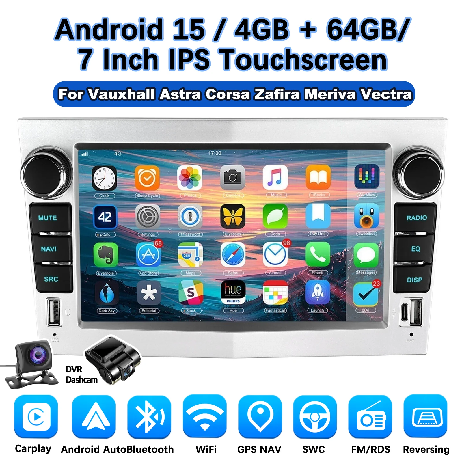 MOPECT Draadloze CarPlay Android Auto Autoradio voor Opel Astra Vectra Vauxhall Antara Zafira Corsa Vivaro Meriva BT RDS DAB+ DVR