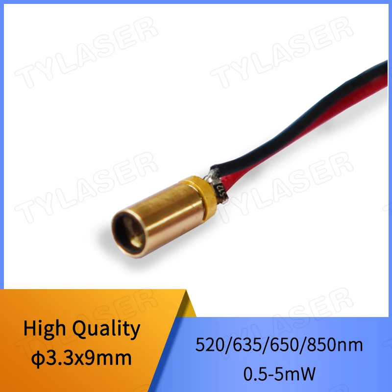 Red Dot Laser Module 3.3x9mm 0.5-5mW 520/635/650/850nm Glass Len Copper Head APC Driver Industrial for Stone Wood Cuting Marking
