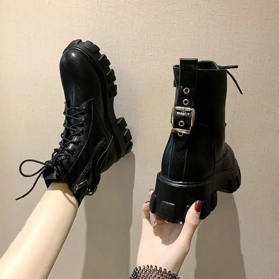 Female Short Shoes Biker Chunky Women\'s Ankle Boots Black Booties Platform On Promotion Y2k Trend 2024 Designer Luxury Pu Hot 39