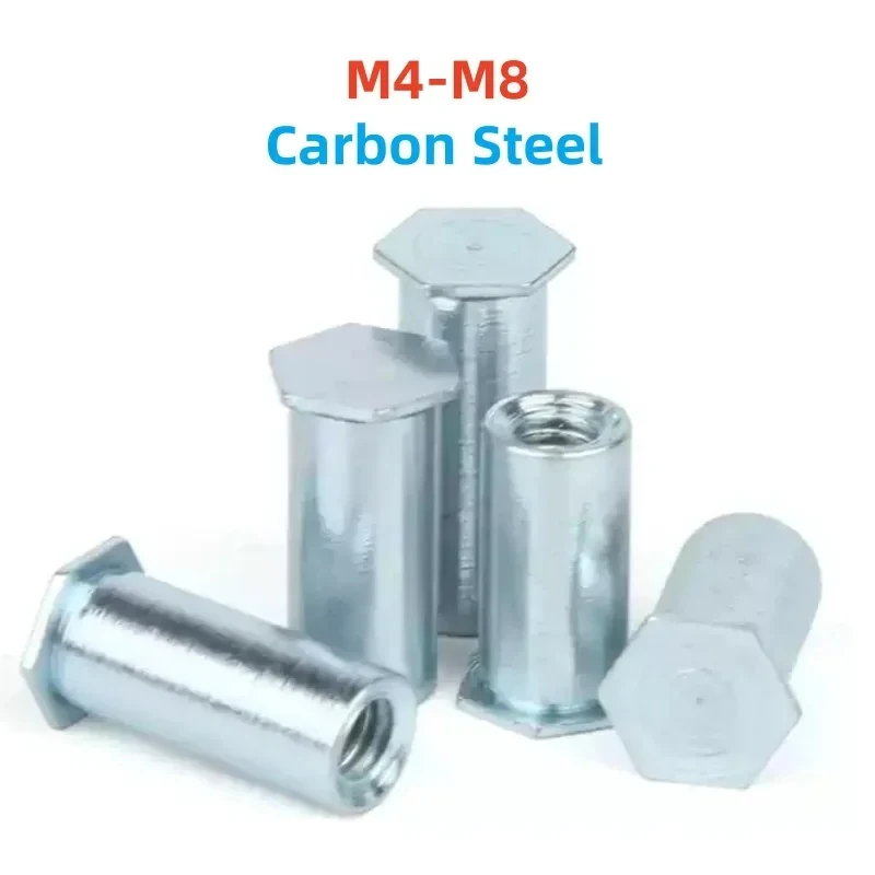 M4 M5 M6 M8 Column Pressure Riveting Nut Blue Zinc Carbon Steel Hexagonal Blind Hole Pressure Riveting Stud Fastener