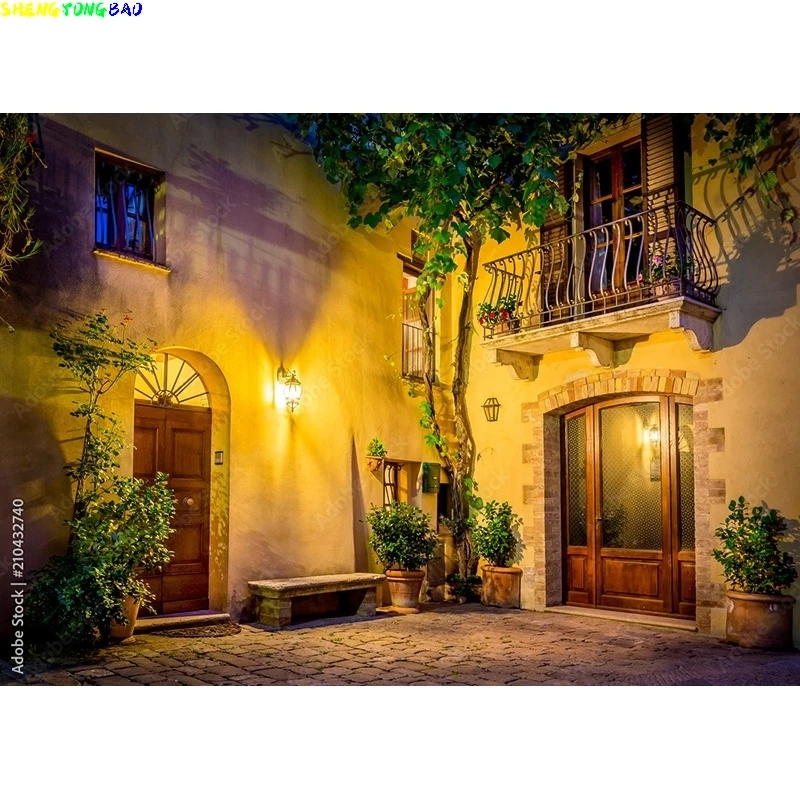 Vintage European Street View Scenery Photography Backdrops Props Wedding Portrait Photo Backgrounds Studio  211229 JJD-03