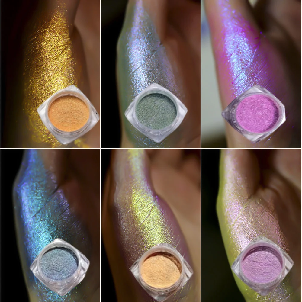 6Jars/set Aurora Chameleon Nail Glitter Powder 1-2g Multichrome Eyeshadow Mica Chrome Powder DIY Makeup Chameleon Rubbing Dust