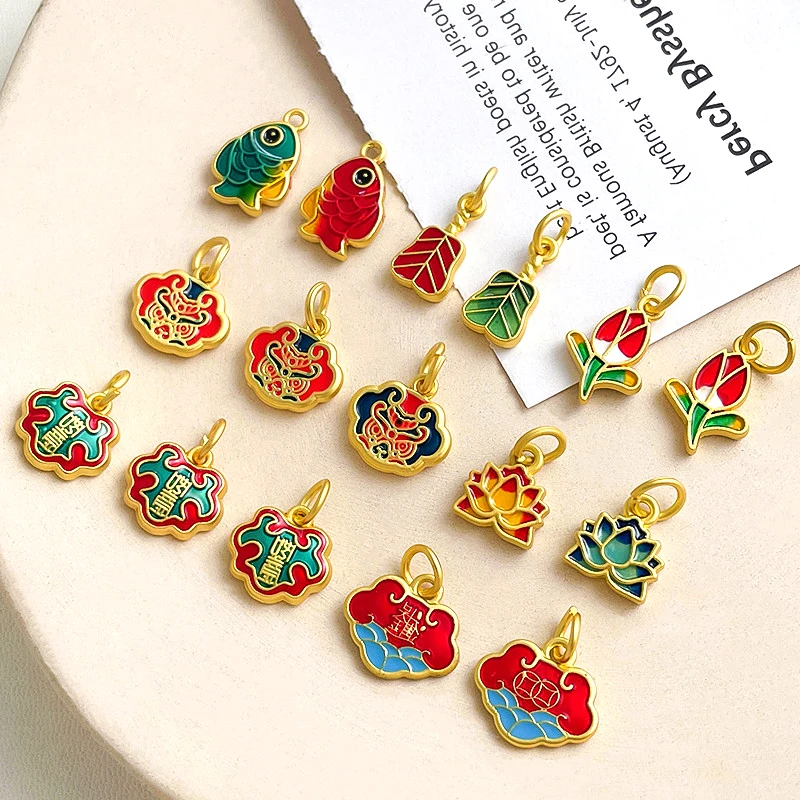 6 Pieces  Dumb Gold Chinoiserie Pendant  DIY Makes Fashionable Jewelry, Necklaces, Bracelets, Earrings, Accessories, Materials