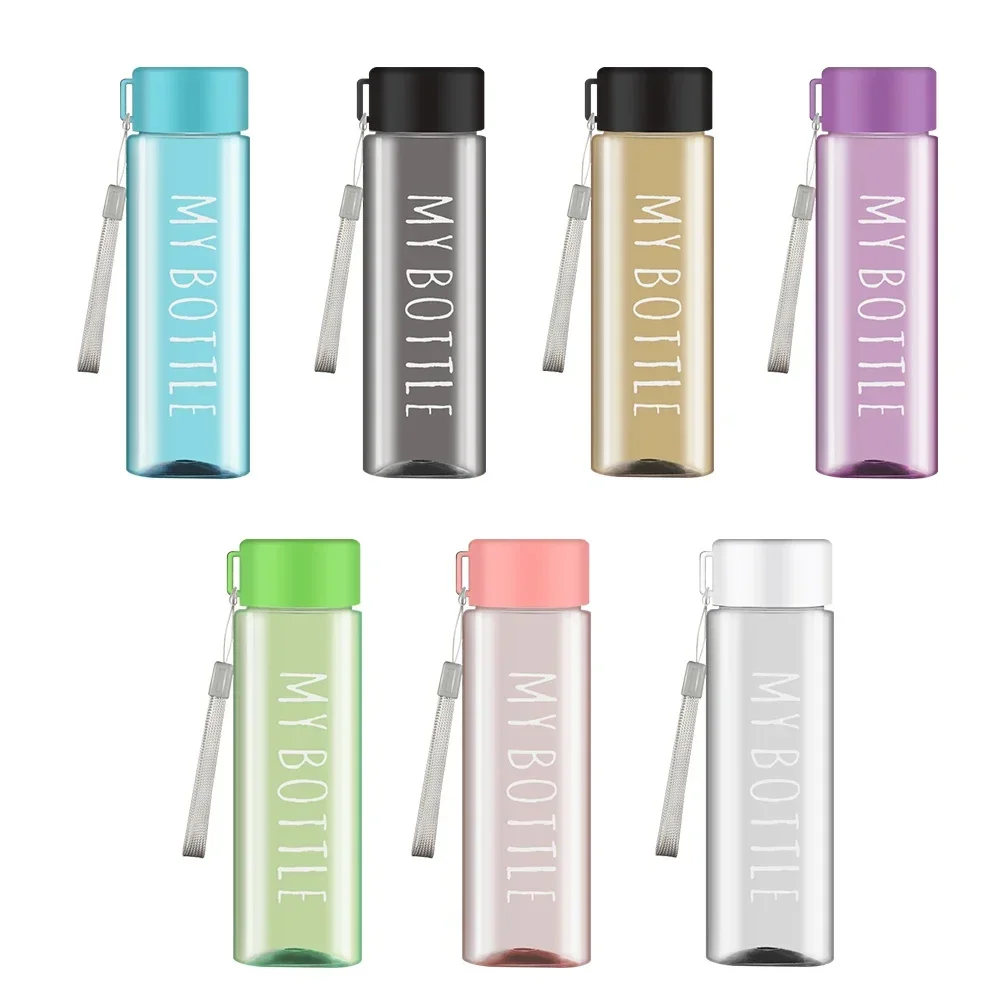 500ml Clear Square Drinking Glass in Mate Plastic Portable Water Bottle with Milk Cable for Outdoor Sports Water Bottle