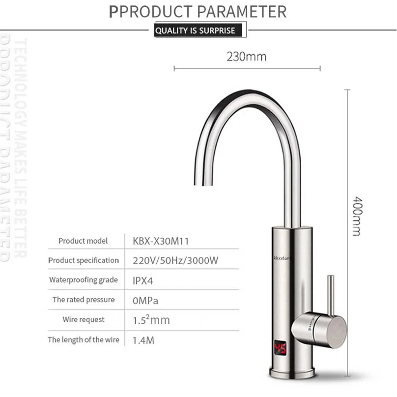 220 فولت Tankless المطبخ سخان مياه كهربي صنبور لحظة صنبور الماء الساخن مع شاشة ديجيتال LED والإسكان الفولاذ المقاوم للصدأ