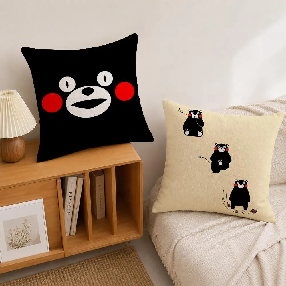 Character Kumamon Cushion Cover Natural Linen Pillowcase Set, All-in-One Decor for Sofa, Bedroom & Chair