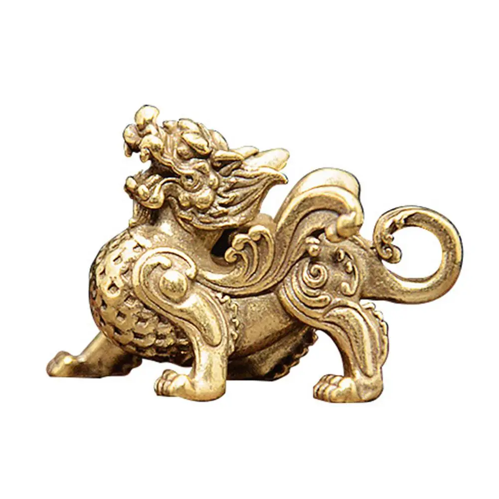 Chinese Style Brass Qilin Dragon Statue Figurine For Wealth Prosperity Luck Fengshui Vintage Ornaments For Home Decor Ornam O5I9