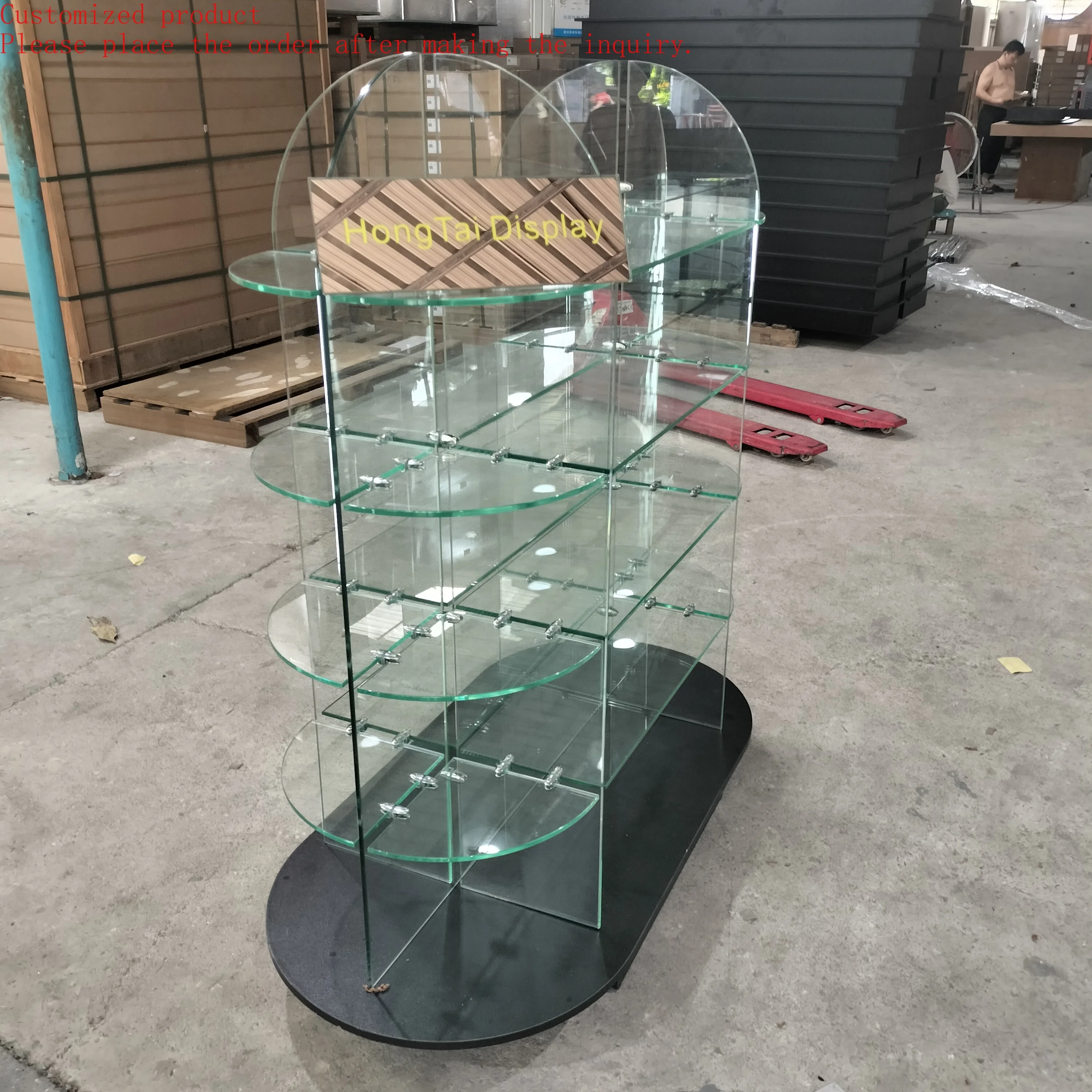 

Custom.Curved Tempered Glass Extra Vision Display Case Boutique Glass Counter Retail Display Case