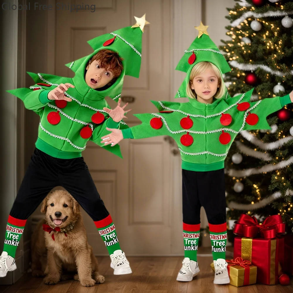 

Children's Fun Christmas Tree Dress Up Jacket Christmas Party Role Play Costume Boy Clothes Holiday Party Stage Performance Coat