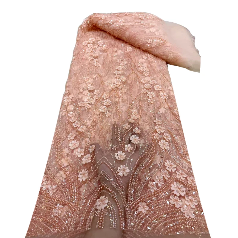 Новейшее французское 3D сетчатое кружево, расшитое бисером, ткань 2022, африканское, Нигерия, расшитое блестками, тонкое сетчатое кружевное женское свадебное платье